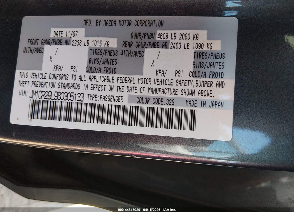2008 MAZDA 5 SPORT VIN: JM1CR29L980305133