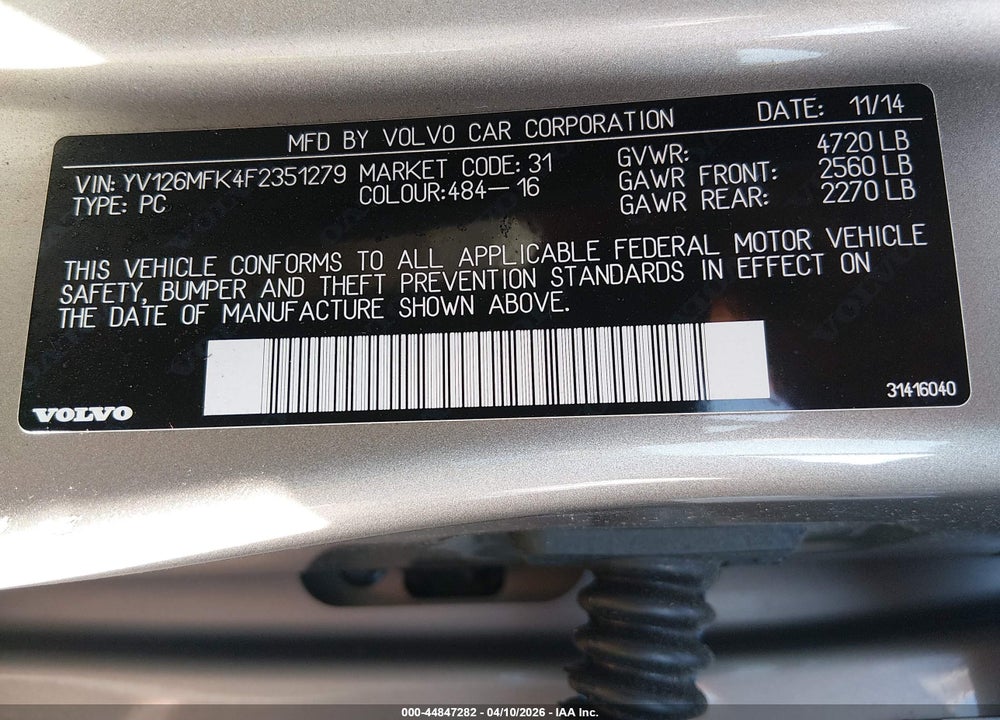 2015 VOLVO S60 T5 PREMIER VIN: YV126MFK4F2351279