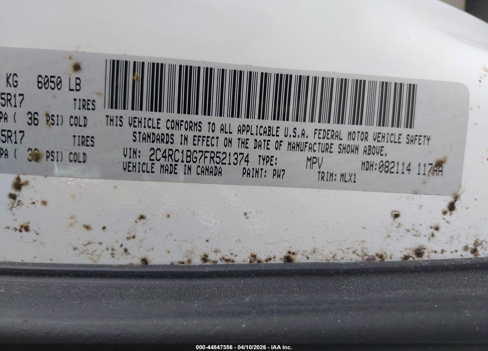 2015 CHRYSLER TOWN & COUNTRY TOURING VIN: 2C4RC1BG7FR521374