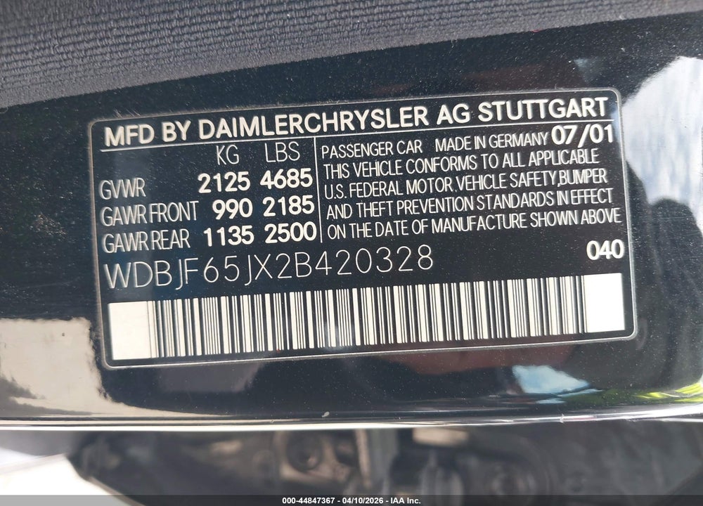 2002 MERCEDES-BENZ E 320 SPECIAL EDITION VIN: WDBJF65JX2B420328
