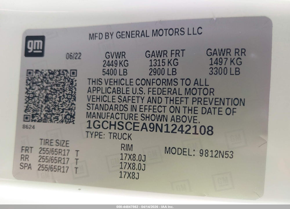 2022 CHEVROLET COLORADO 2WD  LONG BOX LT VIN: 1GCHSCEA9N1242108
