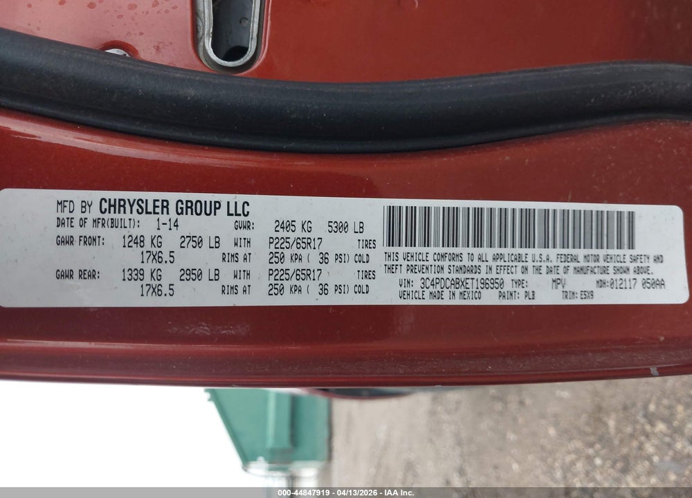 2014 DODGE JOURNEY AMERICAN VALUE PKG VIN: 3C4PDCABXET196950