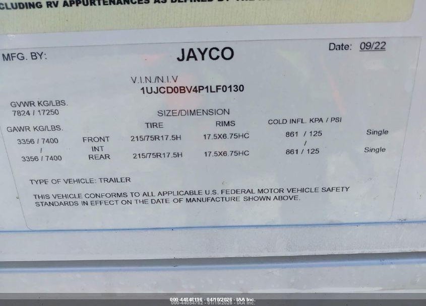 2023 JAYCO NORTHPOINT 382FLRB VIN: 1UJCD0BV4P1LF0130