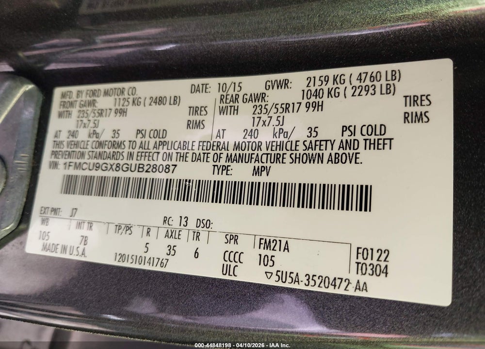 2016 FORD ESCAPE SE VIN: 1FMCU9GX8GUB28087
