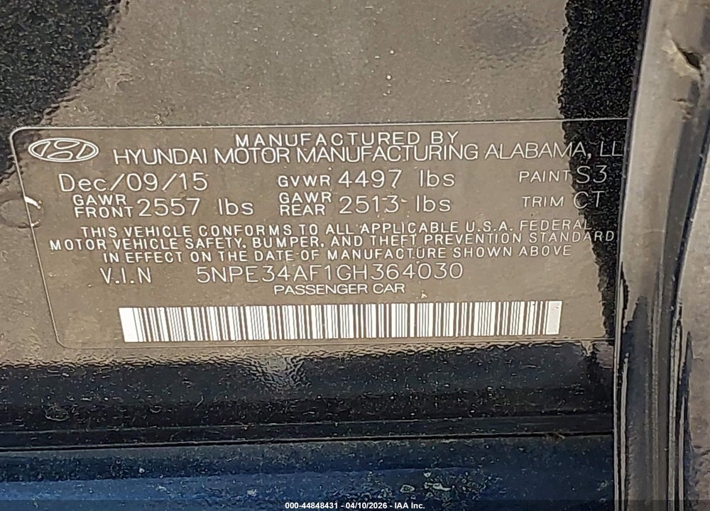 2016 HYUNDAI SONATA SPORT VIN: 5NPE34AF1GH364030