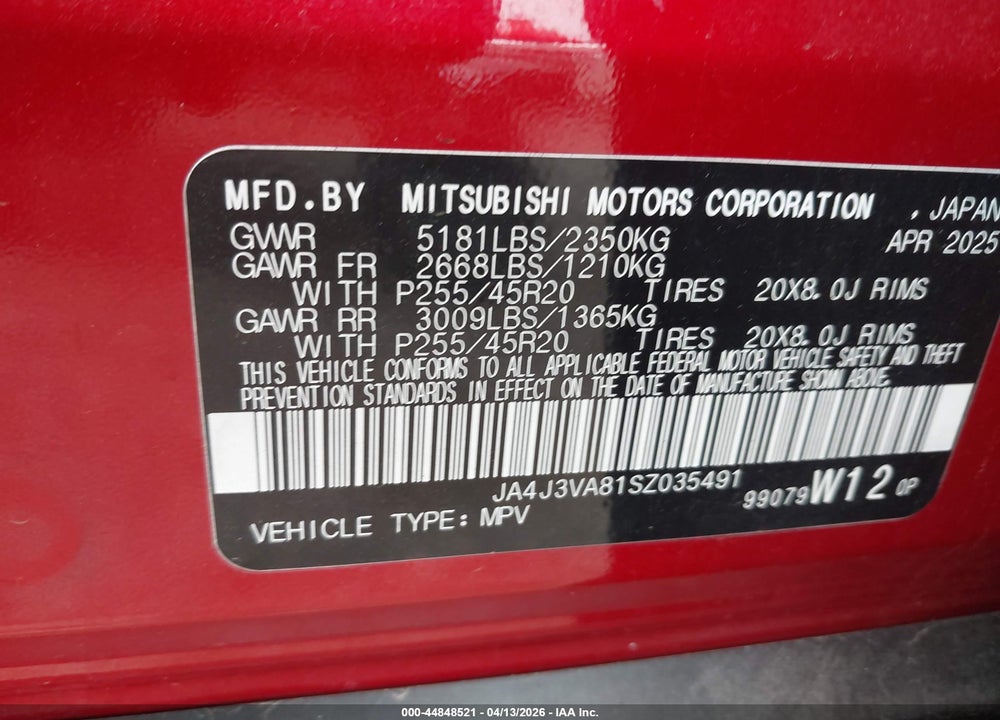 2025 MITSUBISHI OUTLANDER SE 2.5 2WD VIN: JA4J3VA81SZ035491