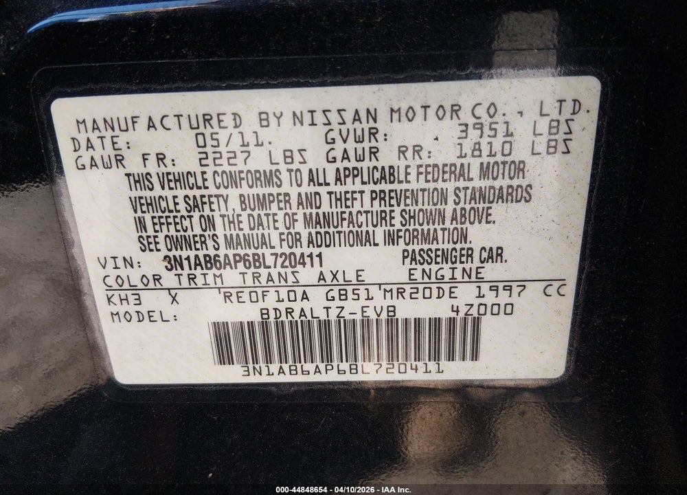 2011 NISSAN SENTRA 2.0SR VIN: 3N1AB6AP6BL720411