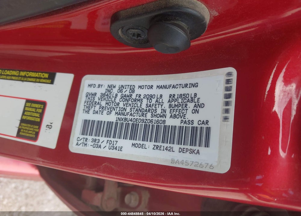 2009 TOYOTA COROLLA S VIN: 1NXBU40E09Z061608