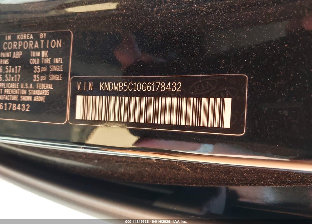 2016 KIA SEDONA LX VIN: KNDMB5C10G6178432