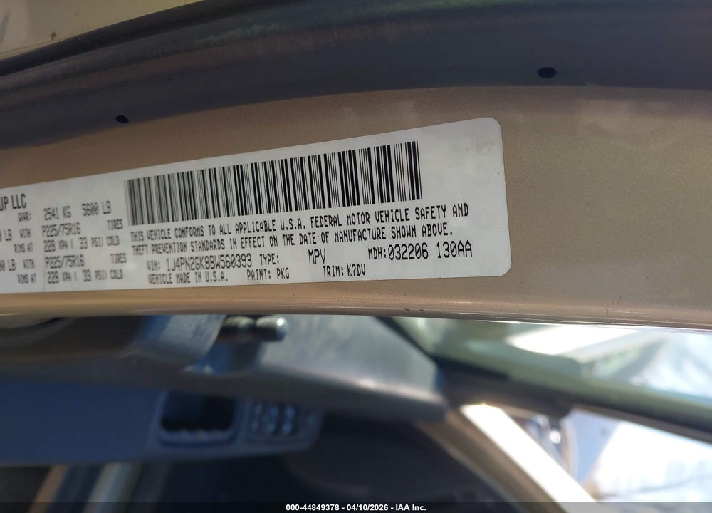 2011 JEEP LIBERTY SPORT VIN: 1J4PN2GK8BW560393