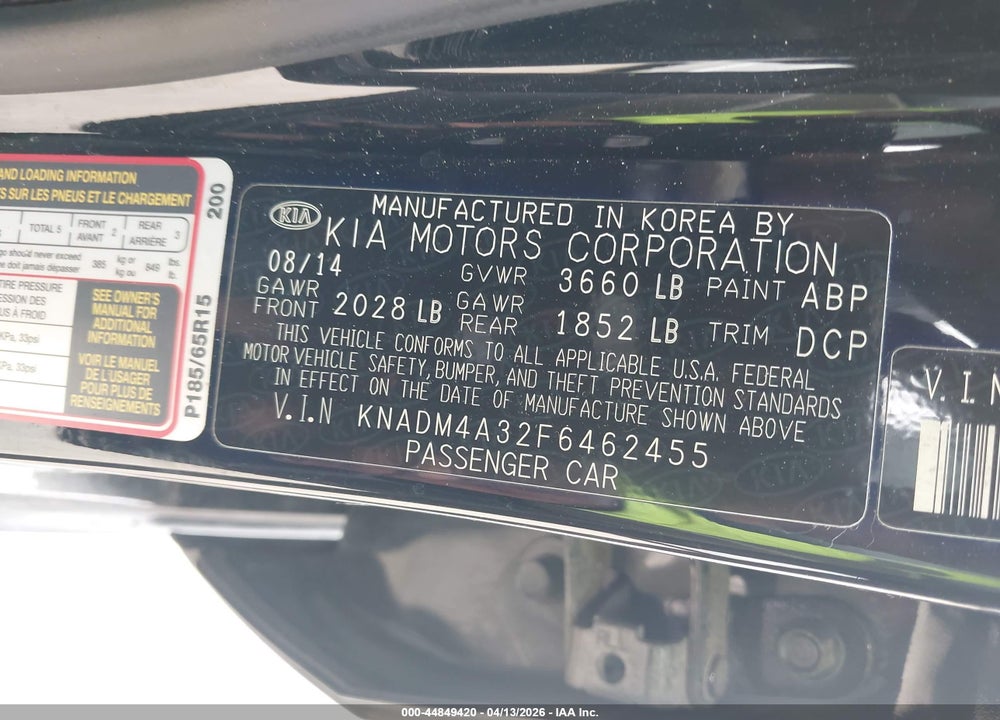 2015 KIA RIO LX VIN: KNADM4A32F6462455