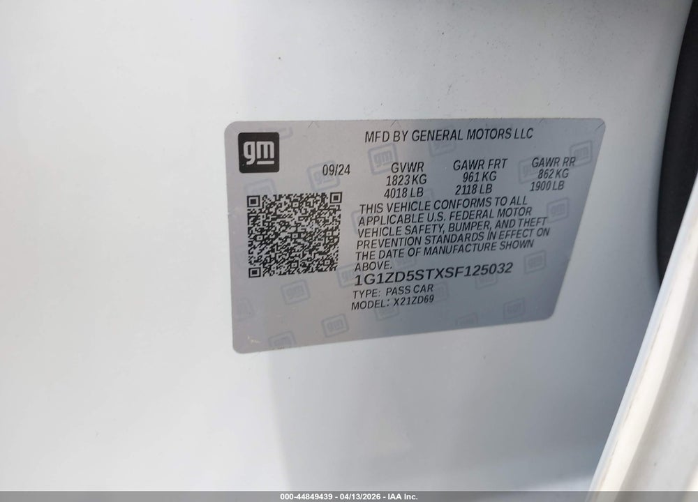 2025 CHEVROLET MALIBU FWD 1LT VIN: 1G1ZD5STXSF125032