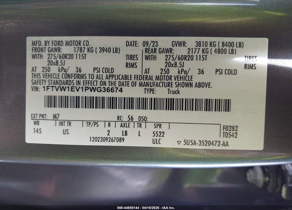 2023 FORD F150 LIGHT VIN: 1FTVW1EV1PWG36674