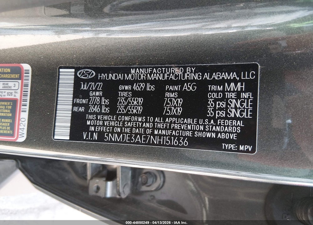2022 HYUNDAI TUCSON LIMITED VIN: 5NMJE3AE7NH151636