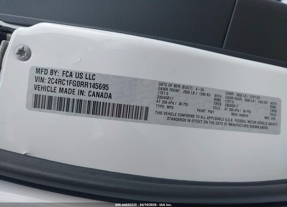 2024 CHRYSLER PACIFICA TOURING VIN: 2C4RC1FG0RR145695