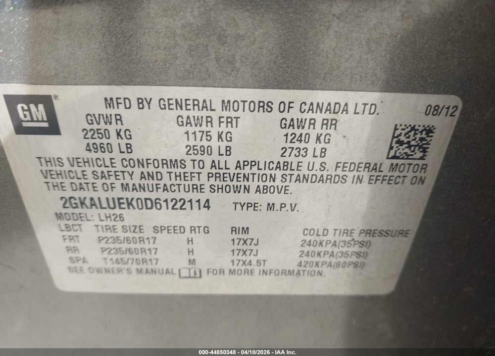 2013 GMC TERRAIN SLT-1 VIN: 2GKALUEK0D6122114