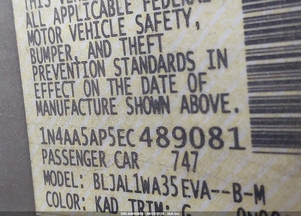 2014 NISSAN MAXIMA 3.5 SV VIN: 1N4AA5AP5EC489081