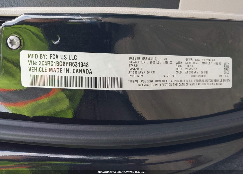 2023 CHRYSLER PACIFICA TOURING L VIN: 2C4RC1BG8PR631948