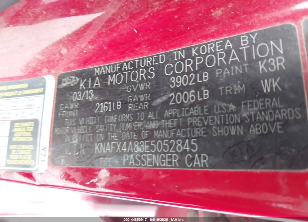 2014 KIA FORTE EX VIN: KNAFX4A83E5052845