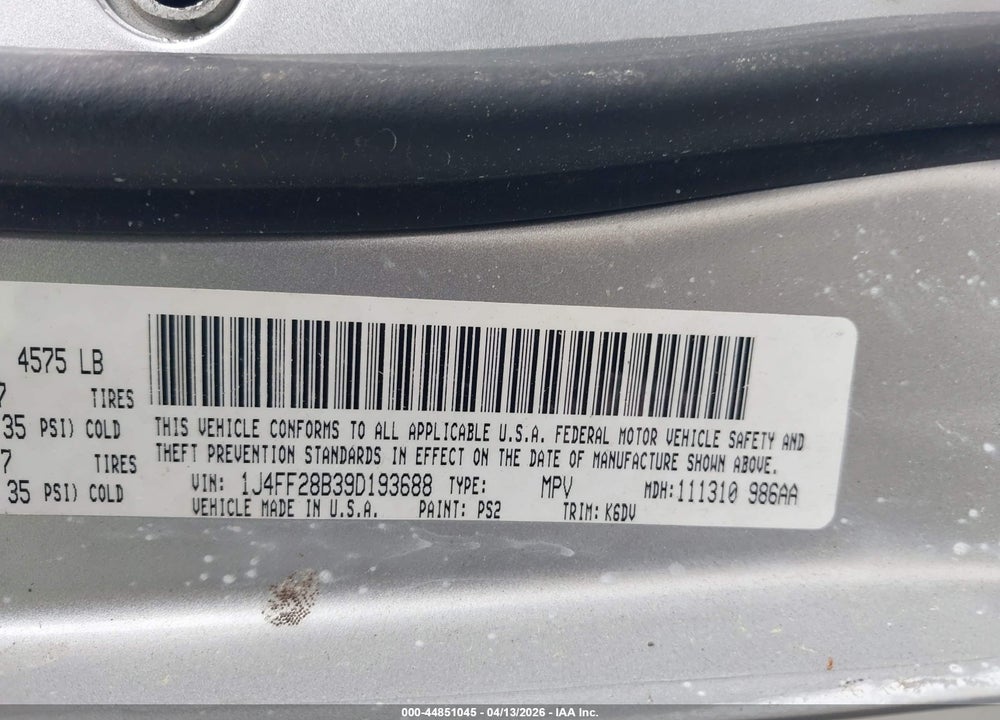 2009 JEEP PATRIOT SPORT VIN: 1J4FF28B39D193688