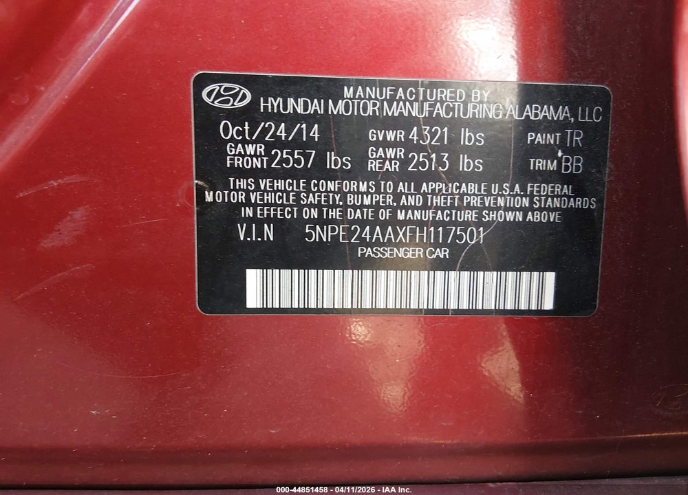 2015 HYUNDAI SONATA ECO VIN: 5NPE24AAXFH117501