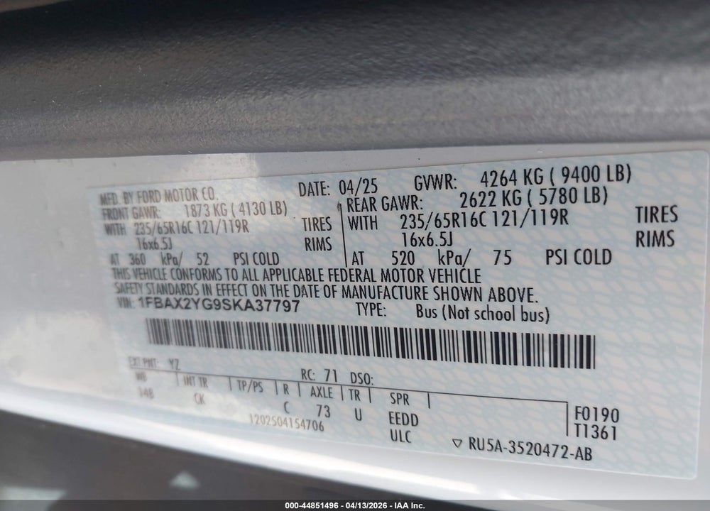 2025 FORD TRANSIT-350 PASSENGER VAN XLT VIN: 1FBAX2YG9SKA37797