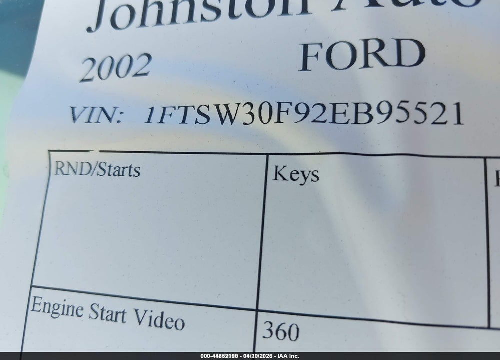 2002 FORD F-350 LARIAT/XL/XLT VIN: 1FTSW30F92EB95521