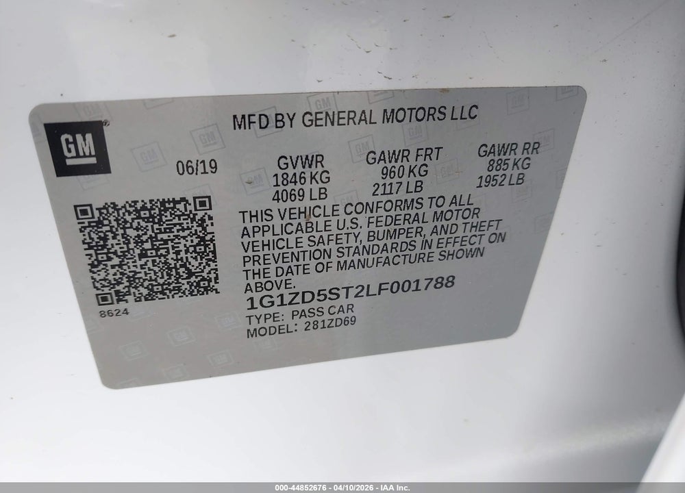 2020 CHEVROLET MALIBU VIN: 1G1ZD5ST2LF001788