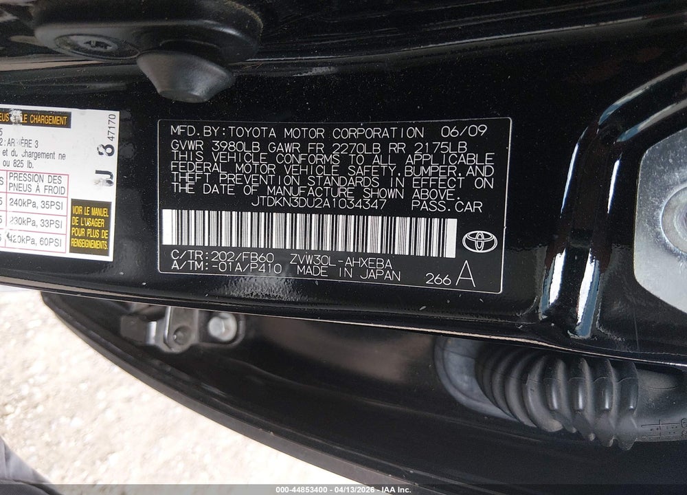 2010 TOYOTA PRIUS II VIN: JTDKN3DU2A1034347