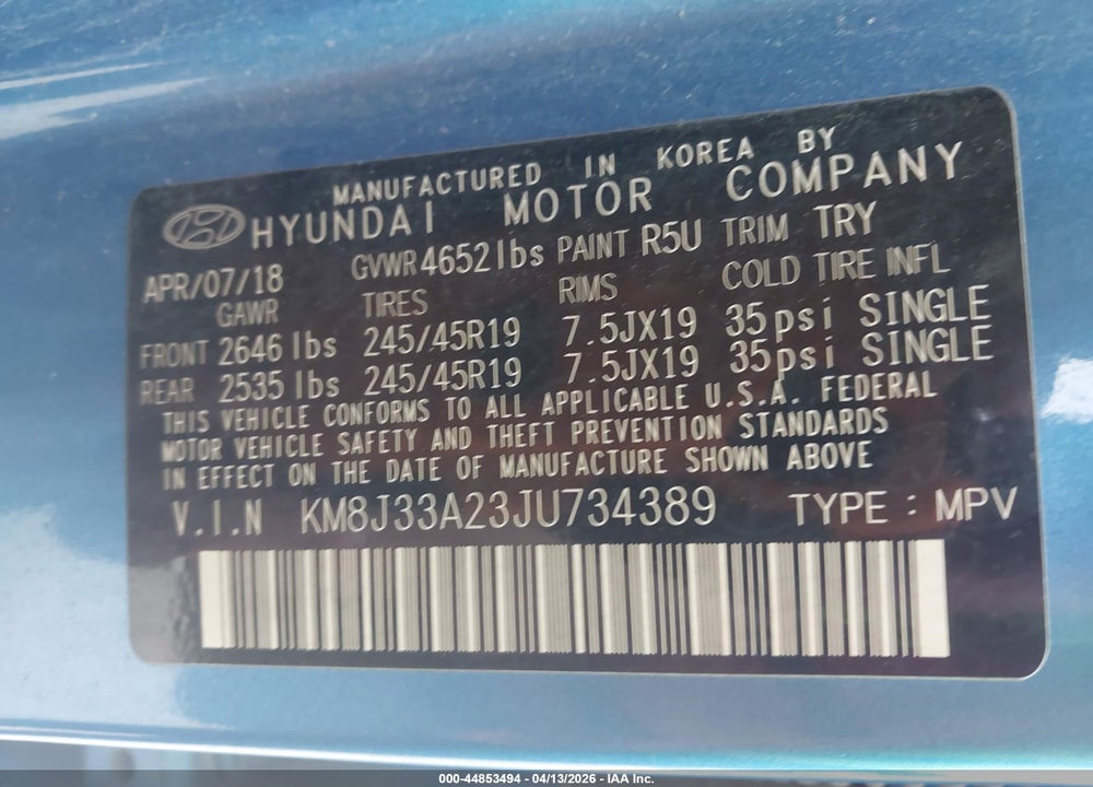 2018 HYUNDAI TUCSON LIMITED VIN: KM8J33A23JU734389