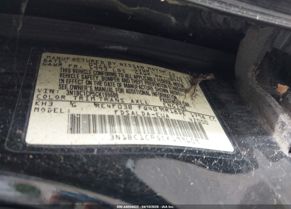 2012 NISSAN VERSA 1.8 S VIN: 3N1BC1CP5CK199609