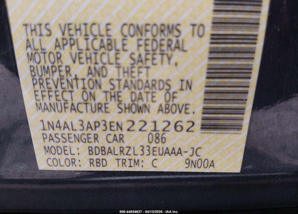 2014 NISSAN ALTIMA 2.5 S VIN: 1N4AL3AP3EN221262