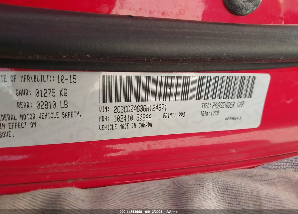 2016 DODGE CHALLENGER SXT VIN: 2C3CDZAG3GH124971