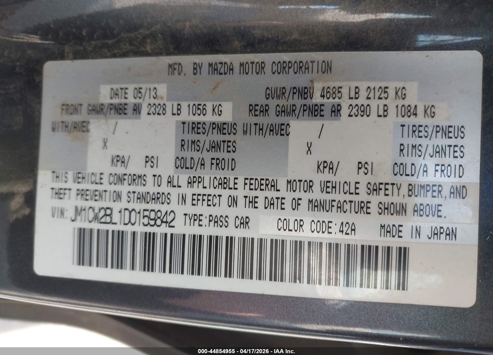2013 MAZDA 5 SPORT VIN: JM1CW2BL1D0159842