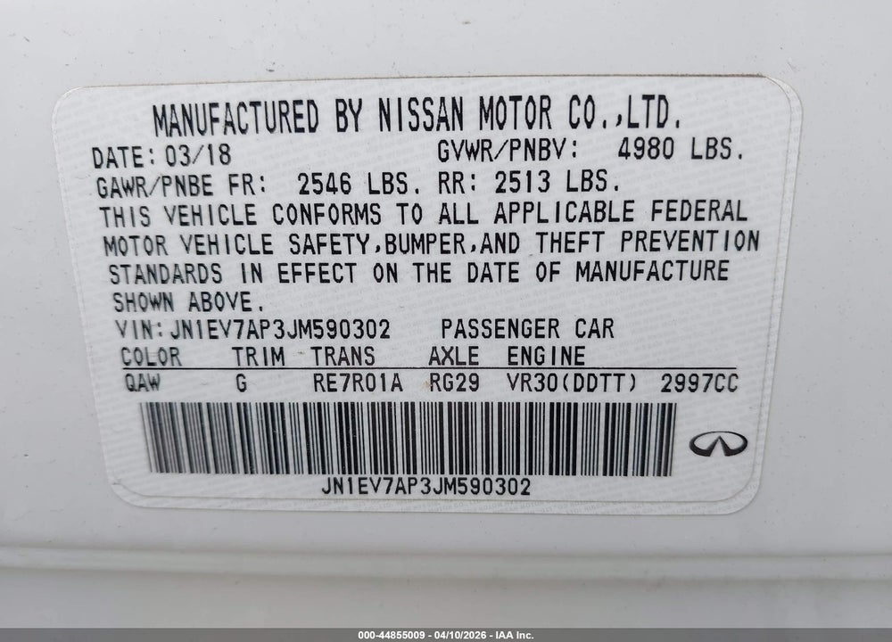 2018 INFINITI Q50 3.0T LUXE VIN: JN1EV7AP3JM590302