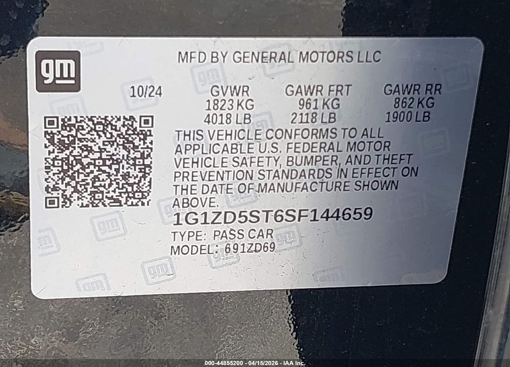 2025 CHEVROLET MALIBU FWD 1LT VIN: 1G1ZD5ST6SF144659