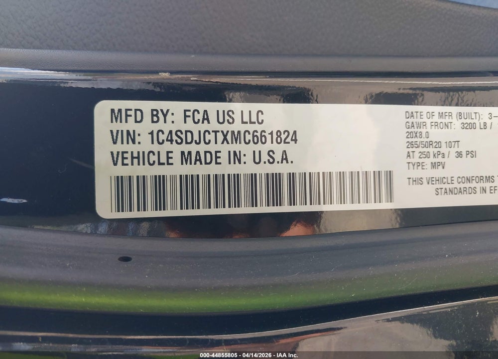 2021 DODGE DURANGO R/T AWD VIN: 1C4SDJCTXMC661824