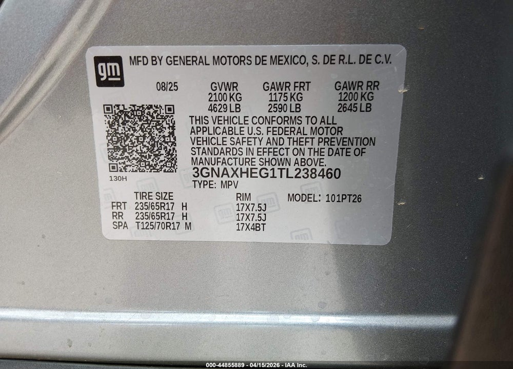 2026 CHEVROLET EQUINOX FWD LT VIN: 3GNAXHEG1TL238460