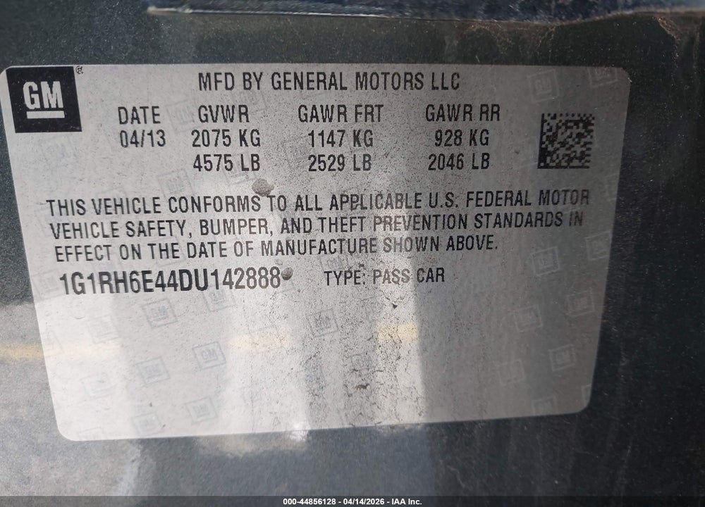 2013 CHEVROLET VOLT VIN: 1G1RH6E44DU142888