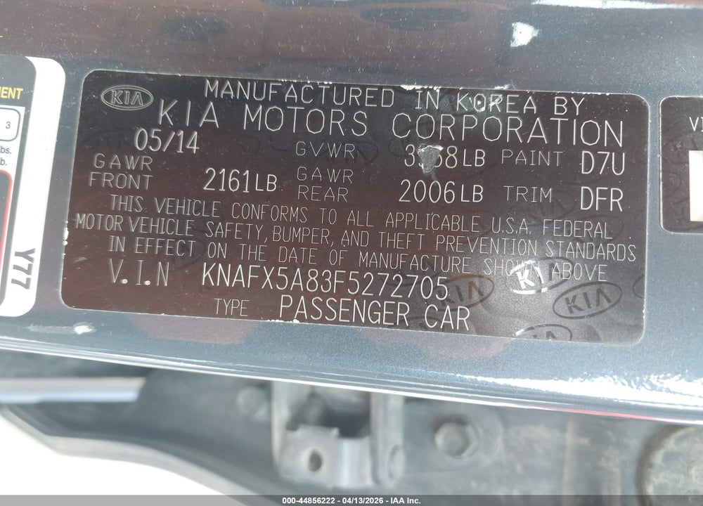 2015 KIA FORTE EX VIN: KNAFX5A83F5272705