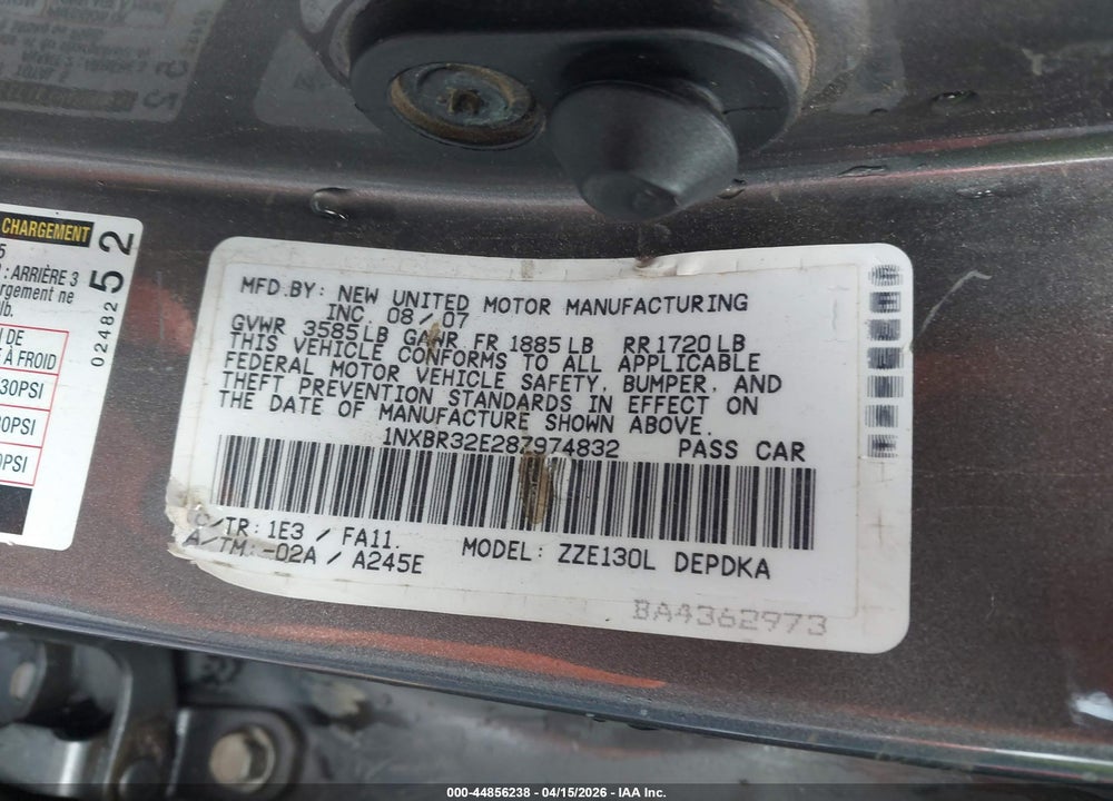 2008 TOYOTA COROLLA CE VIN: 1NXBR32E28Z974832