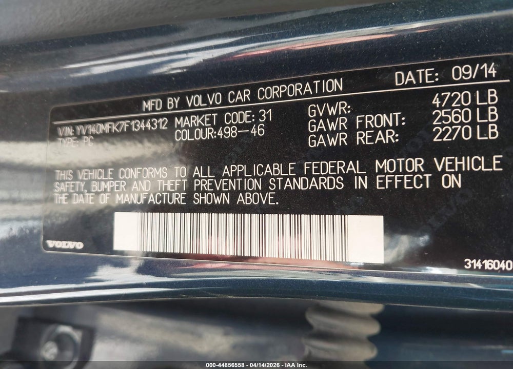 2015 VOLVO S60 T5 PREMIER VIN: YV140MFK7F1344312