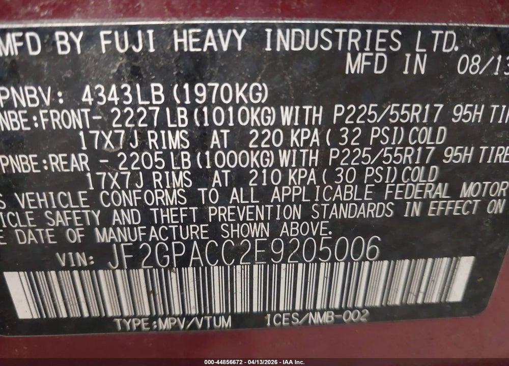 2014 SUBARU XV CROSSTREK 2.0I PREMIUM VIN: JF2GPACC2E9205006