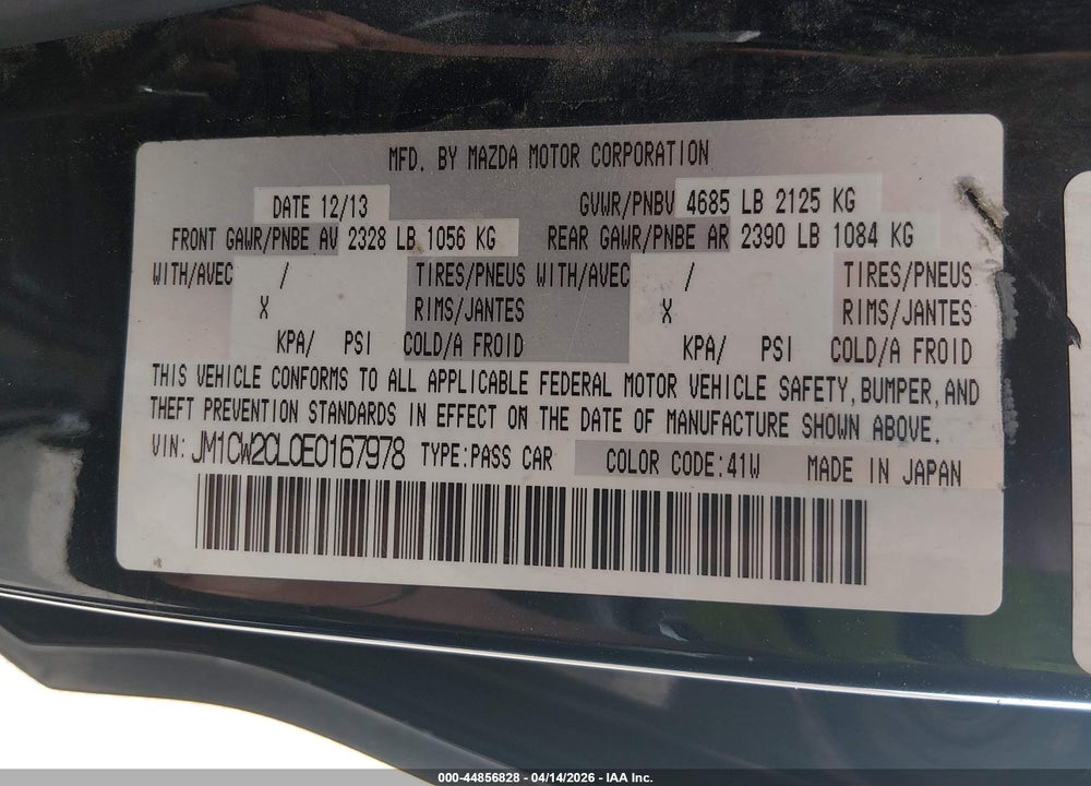 2014 MAZDA 5 TOURING VIN: JM1CW2CL0E0167978