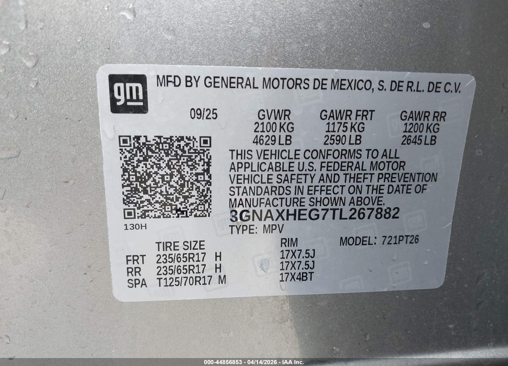 2026 CHEVROLET EQUINOX FWD LT VIN: 3GNAXHEG7TL267882