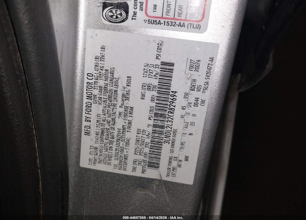 2012 LINCOLN MKZ HYBRID VIN: 3LNDL2L32CR829694