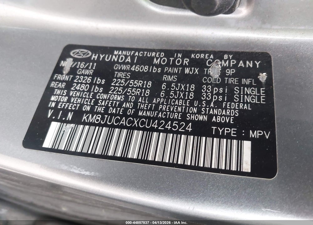 2012 HYUNDAI TUCSON LIMITED VIN: KM8JUCACXCU424524