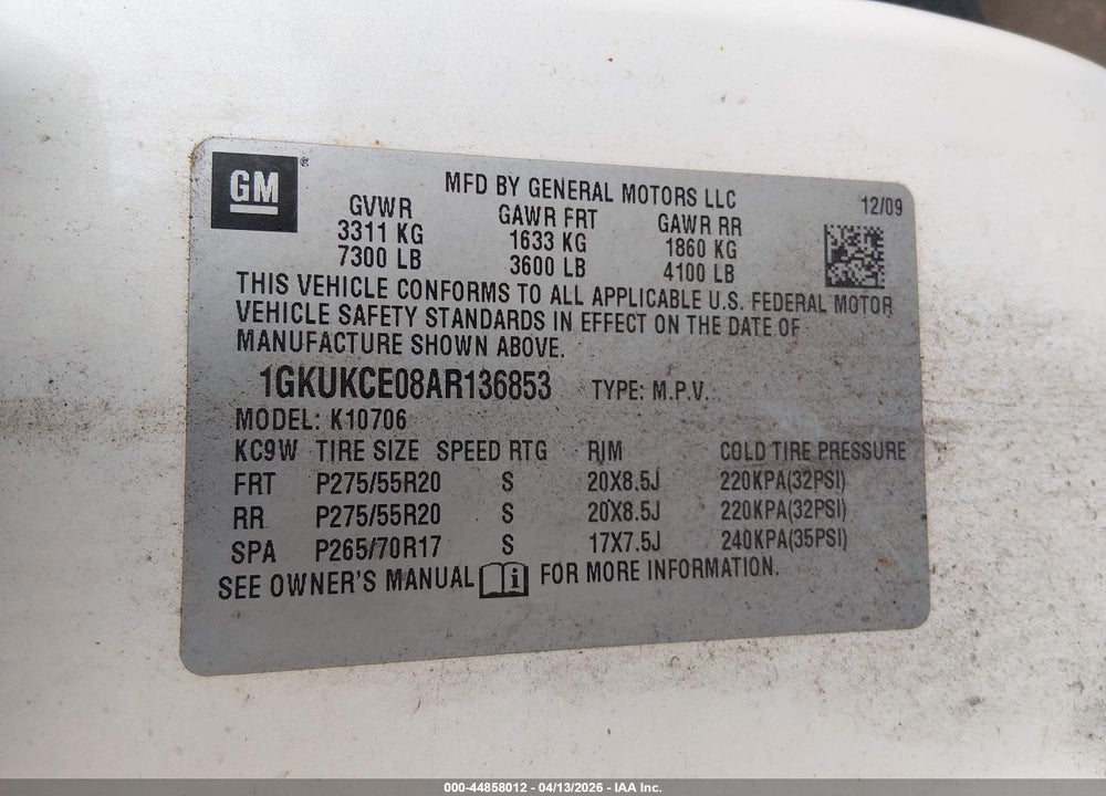 2010 GMC YUKON SLT VIN: 1GKUKCE08AR136853