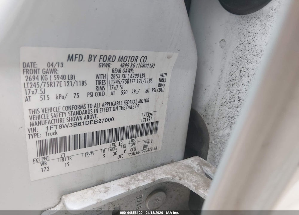 2013 FORD F-350 XL VIN: 1FT8W3B61DEB27000