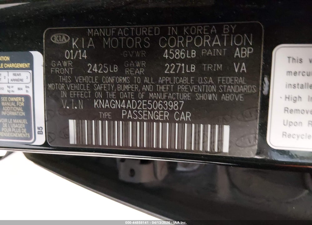 2014 KIA OPTIMA HYBRID EX VIN: KNAGN4AD2E5063987